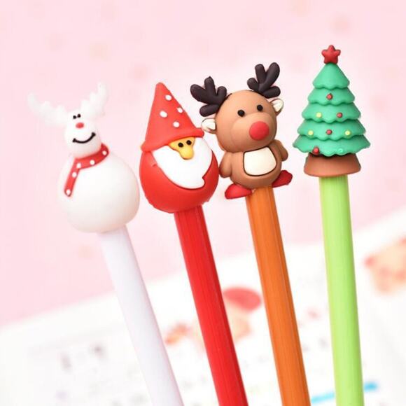 Adorable Christmas Themed Gel Pen 4pc Set w/Christmas Themed Pencil Pouch~~NWOT - Picture 2 of 4